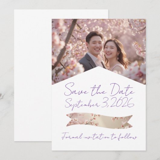 Flat Wedding Save The Date Kaart (Voorkant / Achterkant)