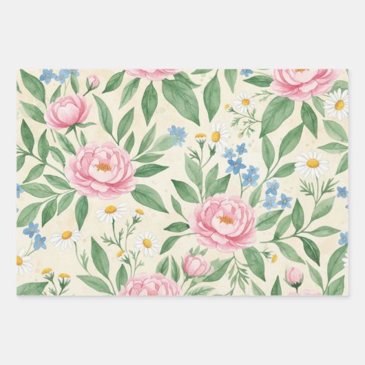 Flat Wrap Classic Spring Floral Wrapping Sheets Inpakpapier Vel (Voorkant 3)