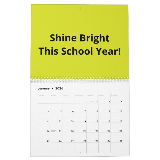 Flat Yellow Background – Back-to-School Texture Kalender (Jan 2026)