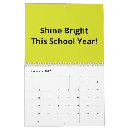 Flat Yellow Background – Back-to-School Texture Kalender (Jan 2027)