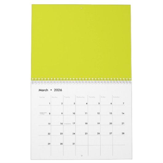 Flat Yellow Background – Back-to-School Texture Kalender (Mar 2026)