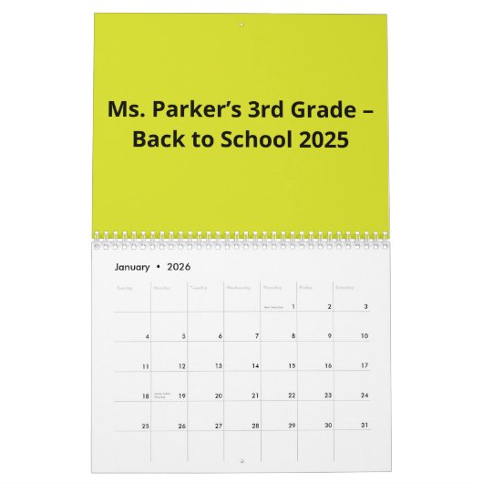 Flat Yellow Background – Back-to-School Texture Kalender (Jan 2026)