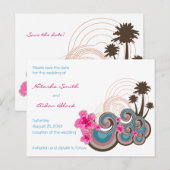 Flatatin Tropische Golven Hibiscus Save The Date Aankondigingskaart (Voorkant / Achterkant)
