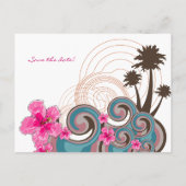 Flatatin Tropische Golven Hibiscus Save The Date Aankondigingskaart (Achterkant)