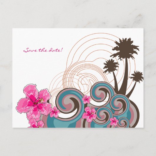 Flatatin Tropische Golven Hibiscus Save The Date Aankondigingskaart (Achterkant)