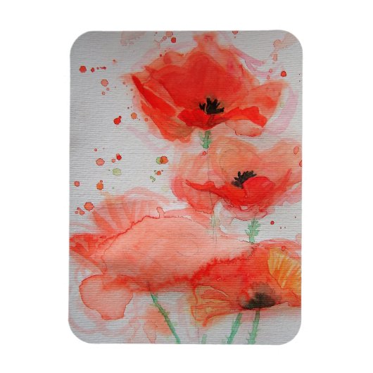 Flatdagkaart voor Bright Red Poppies Waterverf Magneet (Verticaal)