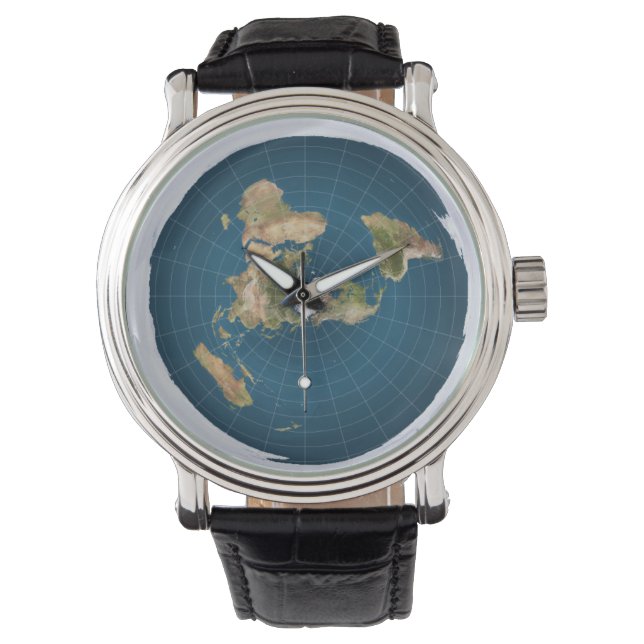 FlatEarth lederen band horloge (Voorkant)
