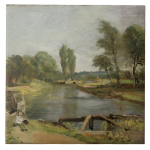Flatford Lock, 1810-11 (olie op papier op doek) Tegeltje