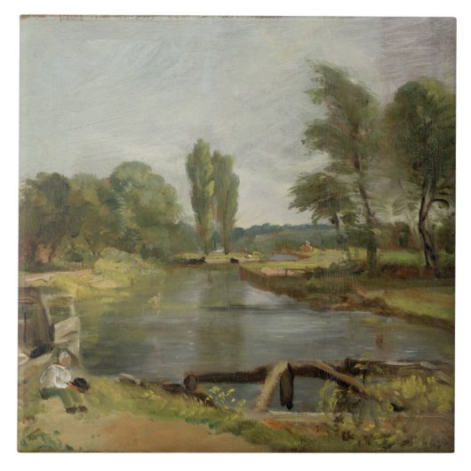 Flatford Lock, 1810-11 (olie op papier op doek) Tegeltje (Voorkant)