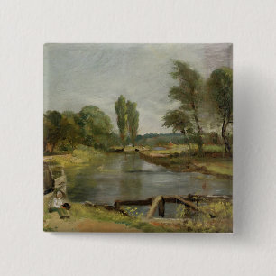 Flatford Lock, 1810-11 (olie op papier op doek) Vierkante Button 5,1 Cm
