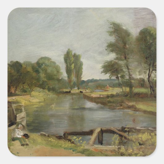 Flatford Lock, 1810-11 (olie op papier op doek) Vierkante Sticker (Voorkant)
