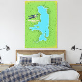 Flathead Lake Montana USA kaart reisposter. Canvas Afdruk (Insitu (Slaapkamer))