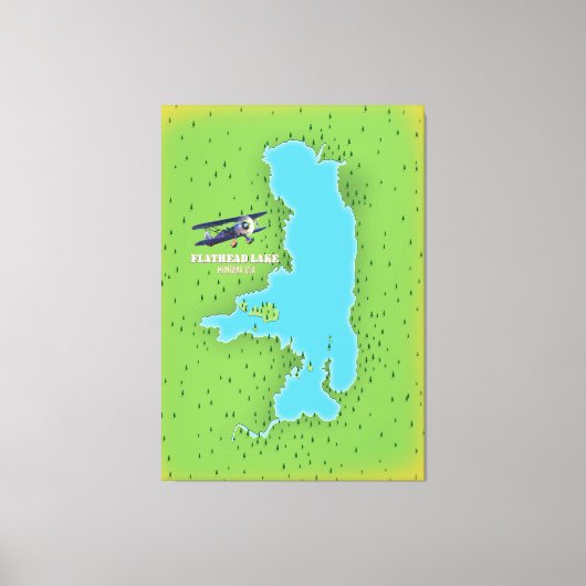 Flathead Lake Montana USA kaart reisposter. Canvas Afdruk (Voorkant)