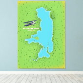 Flathead Lake Montana USA kaart reisposter. Canvas Afdruk (Insitu (Houten vloer))
