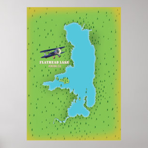 Flathead Lake Montana USA kaart reisposter. Poster