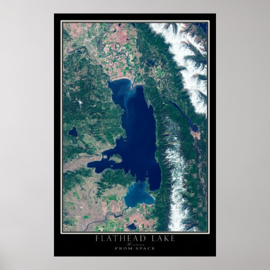 Flathead Lake Montana van de Ruimtesatellietkaart Poster (Voorkant)