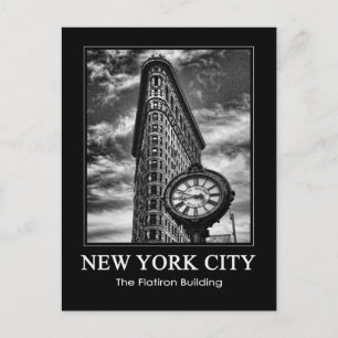 Flatiron Building and Clock in Black and White 1C Briefkaart