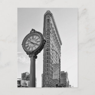 Flatiron Building and Clock in Black and White 2 Briefkaart