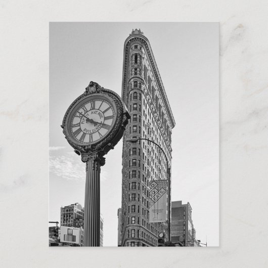 Flatiron Building and Clock in Black and White 2 Briefkaart (Voorkant)