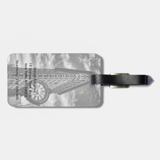 Flatiron Building and Clock in Black and White Bagagelabel (Achterkant horizontaal)