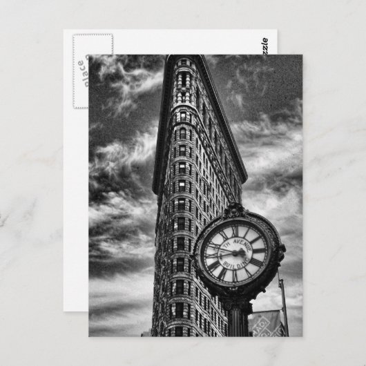 Flatiron Building and Clock in Black and White Briefkaart (Voorkant / Achterkant)