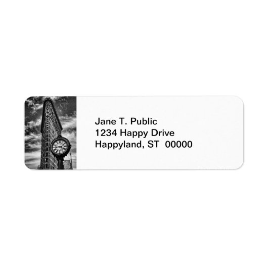 Flatiron Building and Clock in Black and White Etiket (Voorkant)