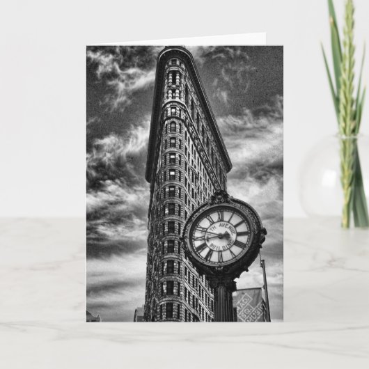 Flatiron Building and Clock in Black and White Kaart (Voorkant)