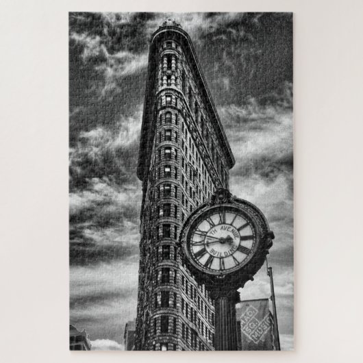 Flatiron Building and Clock in Black and White Legpuzzel (Verticaal)