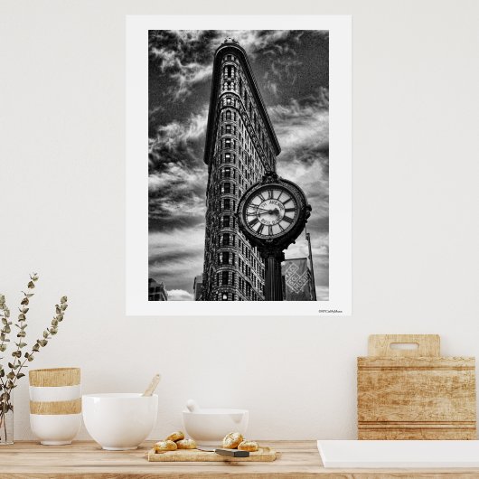 Flatiron Building and Clock in Black and White Poster (Keuken)