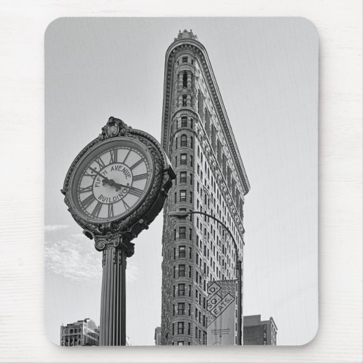 Flatiron Building and Clock in Black White #2 Muismat (Voorkant)