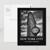 Flatiron Building en klok in zwart-wit 1C Briefkaart (Voorkant / Achterkant)