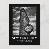 Flatiron Building en klok in zwart-wit 1C Briefkaart (Voorkant)