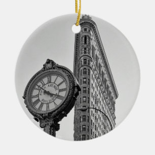Flatiron Building en Klok in Zwart Wit #2 Keramisch Ornament