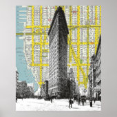Flatiron Building  landmark NYC Map backgr Poster (Voorkant)