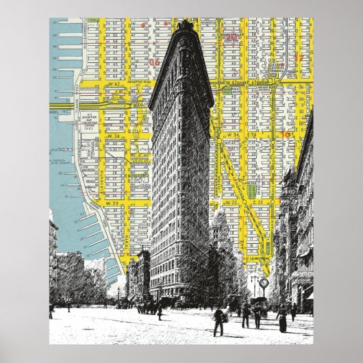 Flatiron Building  landmark NYC Map backgr Poster (Voorkant)