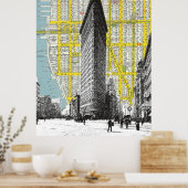 Flatiron Building  landmark NYC Map backgr Poster (Keuken)