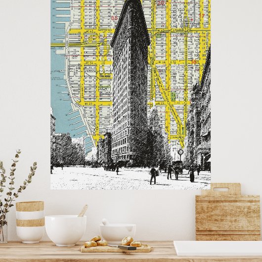 Flatiron Building  landmark NYC Map backgr Poster (Keuken)