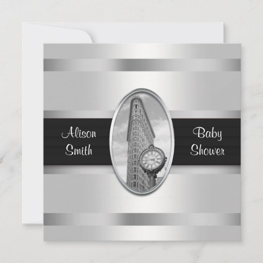 Flatiron Building Uitnodiging Wit Zilver BW Baby S (Voorkant)