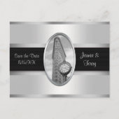 Flatiron Building White Silver BW Save the Date Aankondigingskaart (Voorkant)