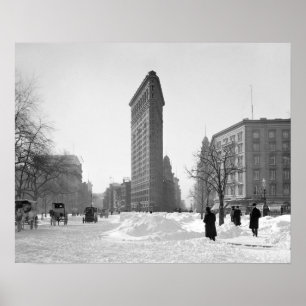 Flatiron Building winterscène, 1905. Antiek Poster
