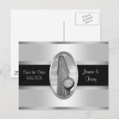 Flatiron Building Wit Zilver BW Save the Date Aankondigingskaart (Voorkant / Achterkant)