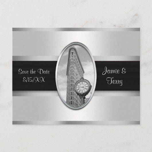 Flatiron Building Wit Zilver BW Save the Date Aankondigingskaart (Voorkant)