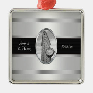 Flatiron Building Wit Zilver BW Trouwornament Metalen Ornament