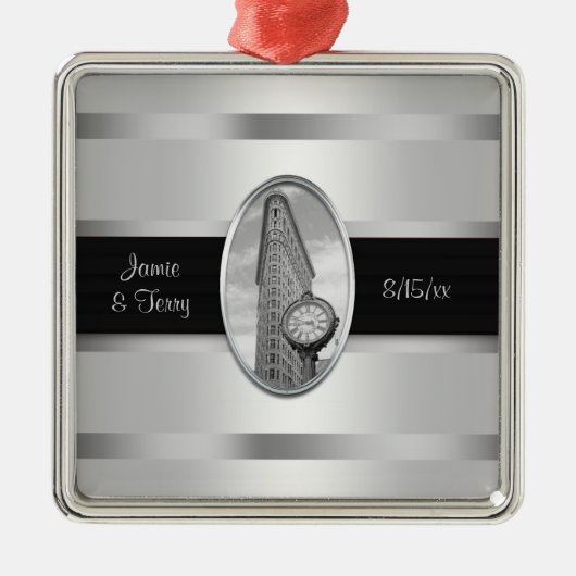 Flatiron Building Wit Zilver BW Trouwornament Metalen Ornament (Voorkant)