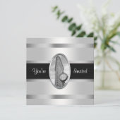 Flatiron Building Wit Zilver BW Uitnodiging (Staand voorkant)