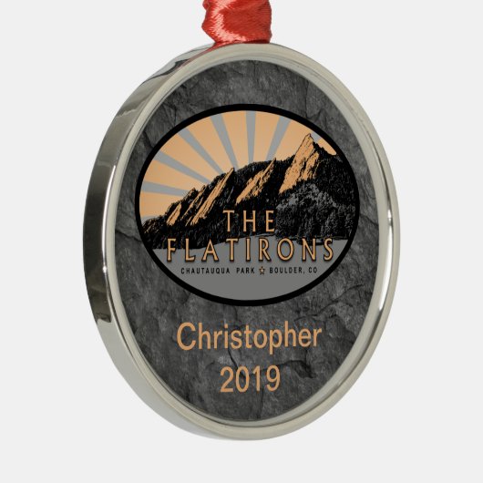 Flatirons, Chautauqua Park, kerst in Boulder Metalen Ornament (Rechts)
