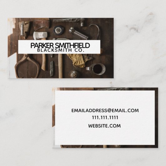 Flatlay Rustic Blacksmith Auto Building Tools Visitekaartje (Voorkant / Achterkant)