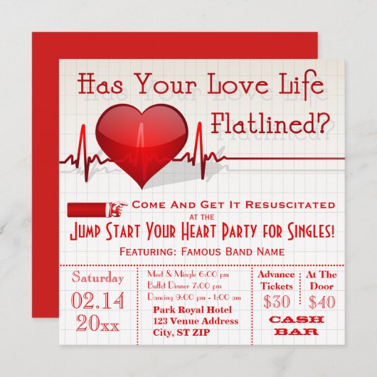 Flatlining Heart Graph Anti-Valentijnsdag Invite Kaart (Voorkant / Achterkant)
