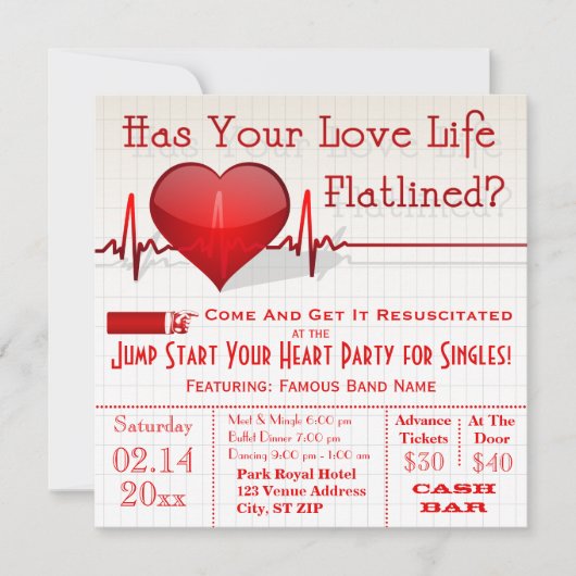 Flatlining Heart Graph Anti-Valentijnsdag Invite Kaart (Voorkant)