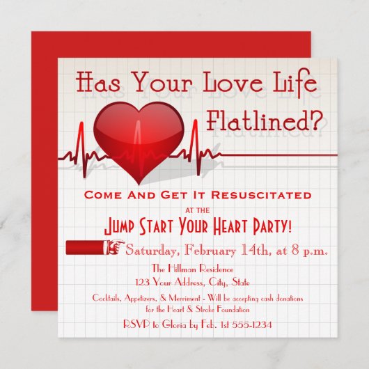 Flatlining Heart Graph Anti-Valentijnsdag Invite Kaart (Voorkant / Achterkant)